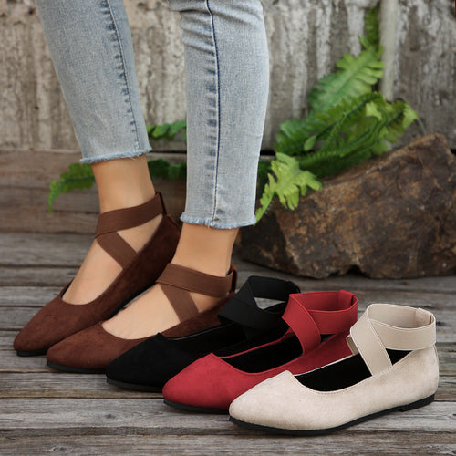 Damen Ballerina-Schuhe mit elastischen Kreuzbändern und rutschfester Sohle Drune