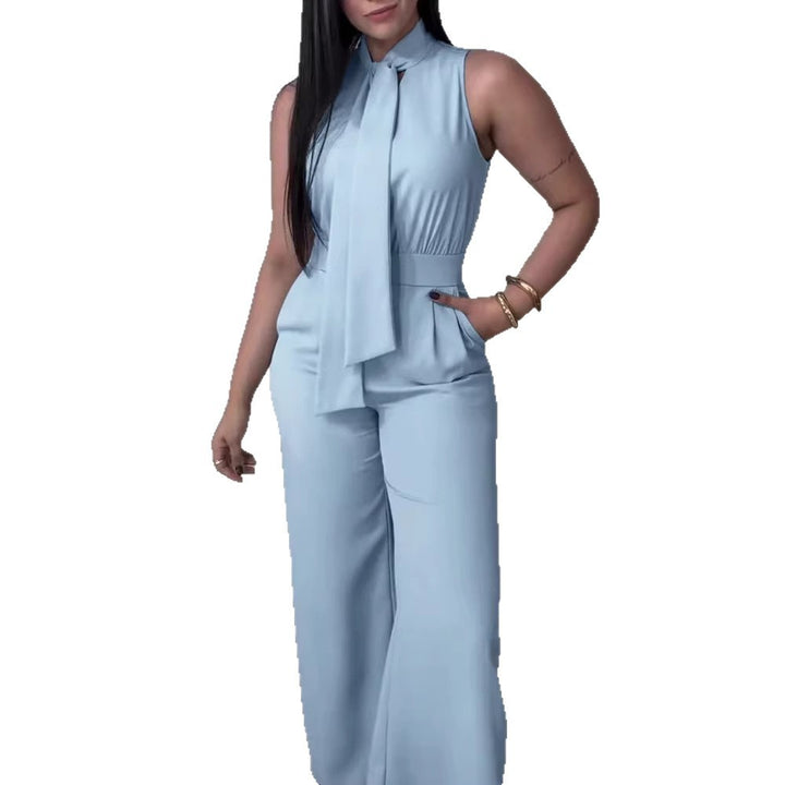 Damen eleganter Jumpsuit mit fließendem Schnitt und bindbarem Kragen Drune