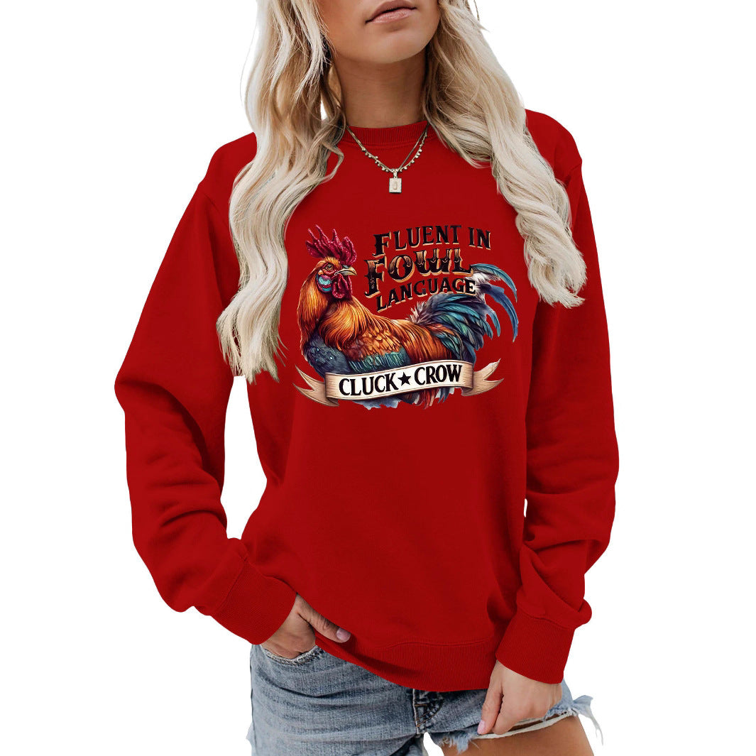 Damen Sweatshirt mit humorvollem Hühnermotiv und bequemer Passform Drune