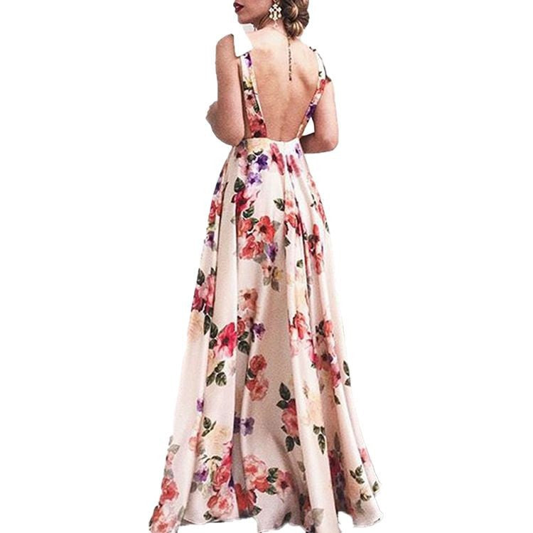 Damen Maxikleid mit romantischem Blumendruck und fließendem Schnitt Drune