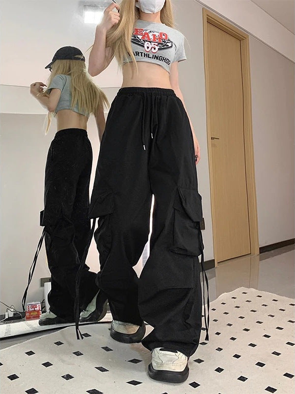 Damen nan ultraleichte Freizeit-Hose mit hohem Elastikbund, Kordelzug und verstellbarem Beinabschluss Drune