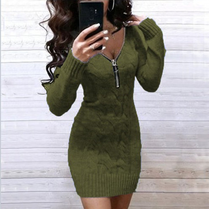 Damen Strickkleid mit Reißverschluss und raffiniertem Muster Drune