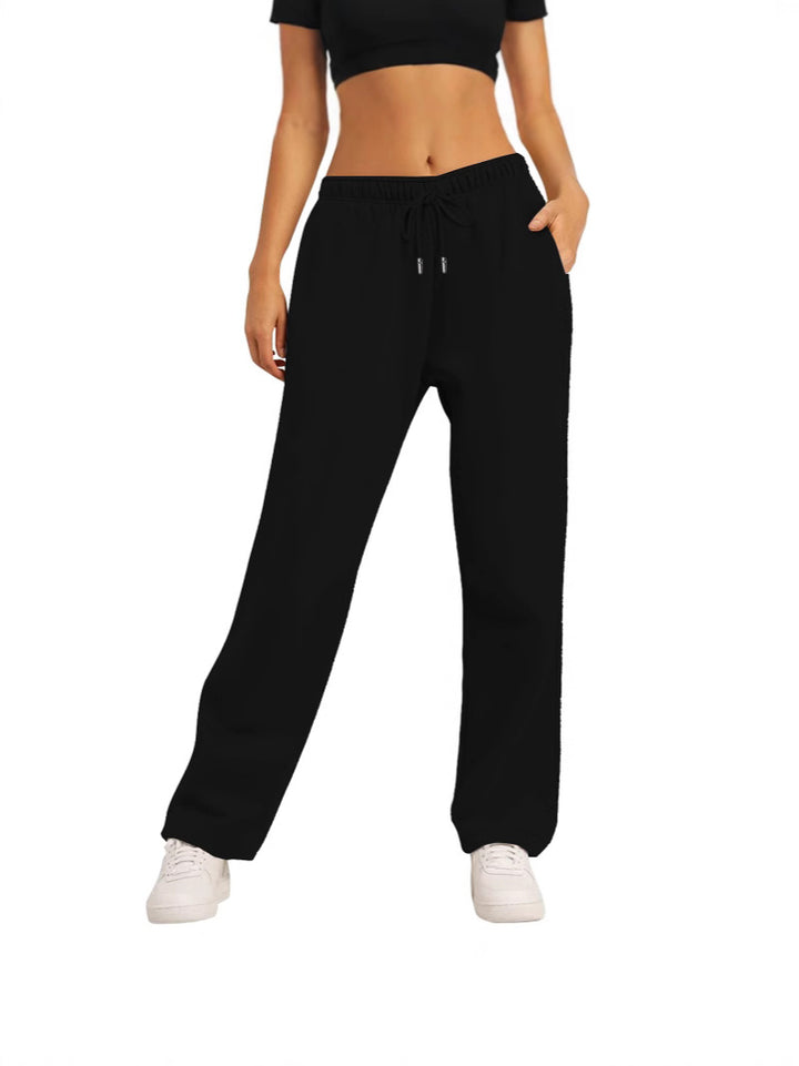 Damen nan weite High‑Waist Loungewear‑Jogginghose mit elastischem Bund Kordelzug und Seitentaschen Drune