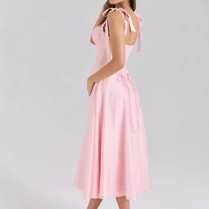Damen Elegantes Midikleid mit schulterfreien Trägern Drune