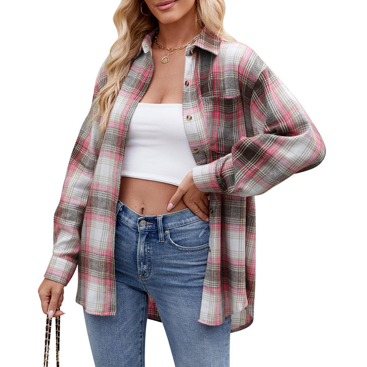 Damen Karierte Oversized Hemdbluse Drune
