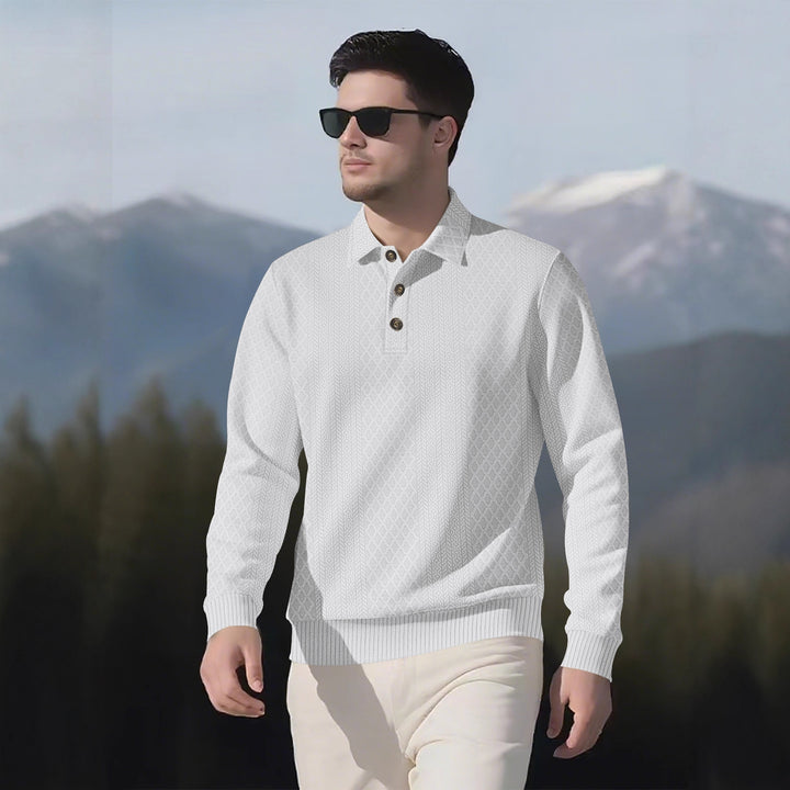 Herren Langarm-Polohemd mit strukturiertem Design und modischen Knöpfen Drune