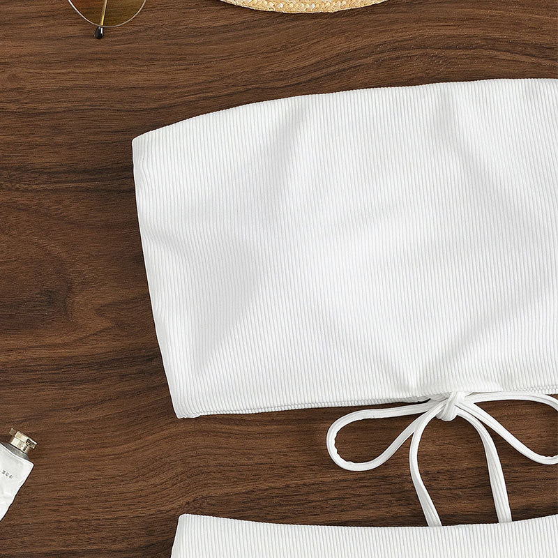Damen Bandeau-Bikini-Set mit hohem Taillenbund und strukturiertem Stoff Drune