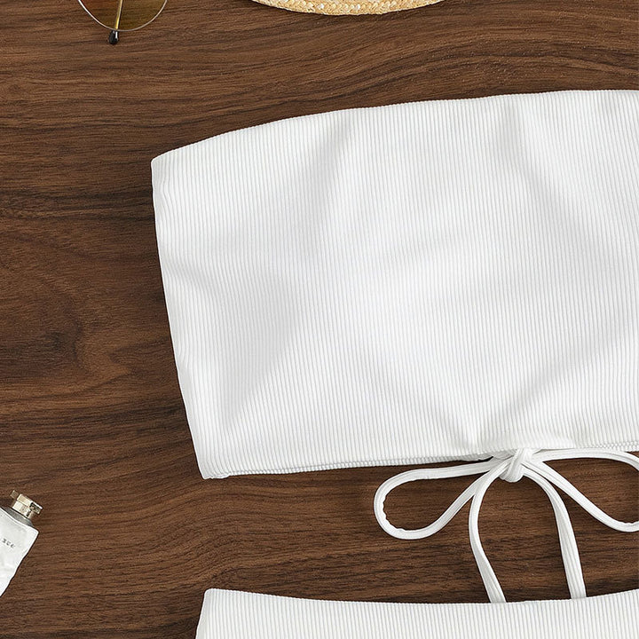 Damen Bandeau-Bikini-Set mit hohem Taillenbund und strukturiertem Stoff Drune