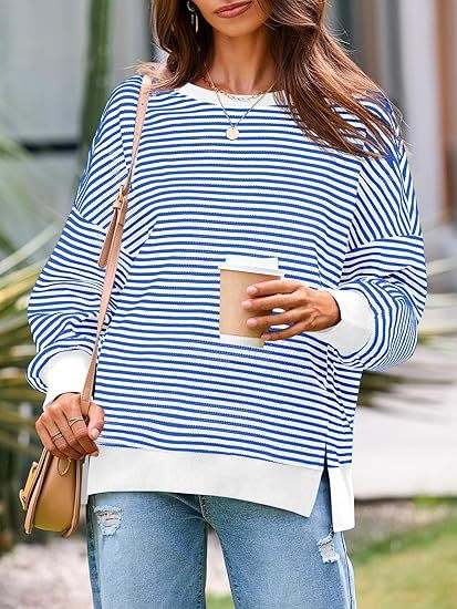 Damen lässiger gestreifter Oversized Pullover Drune