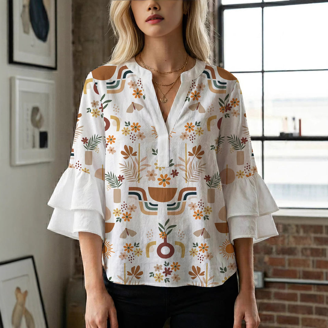Damen Bluse mit Rüschendetails und auffälligem Animal-Print Drune