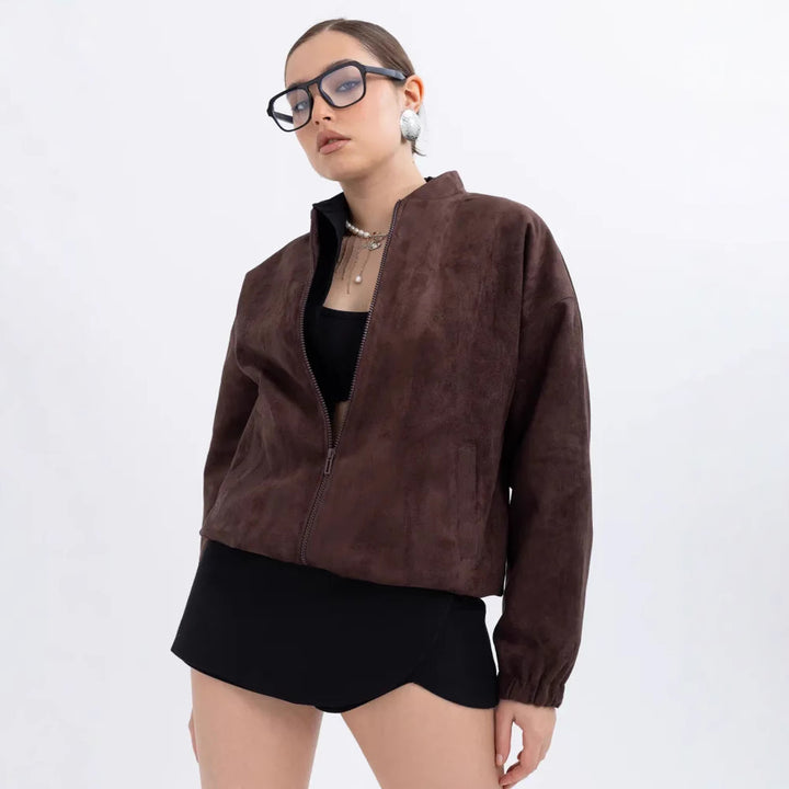 Damen Modische Kunstlederjacke im lässigen Schnitt mit Reißverschluss Drune