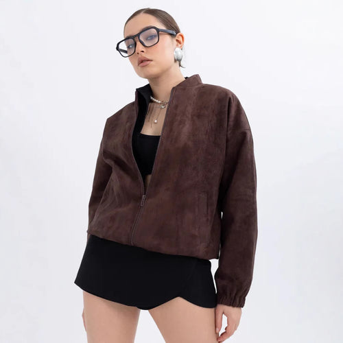 Damen Modische Kunstlederjacke im lässigen Schnitt mit Reißverschluss Drune