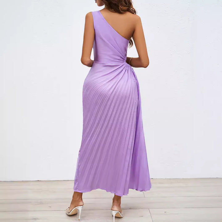 Damen Langes Wickel-Kleid mit asymmetrischem Ausschnitt und plissiertem Design Drune