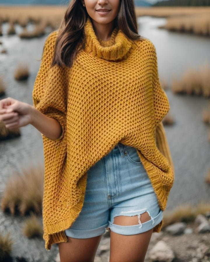 Damen lässiger Strickpullover mit hohem Kragen und strukturiertem Design Drune