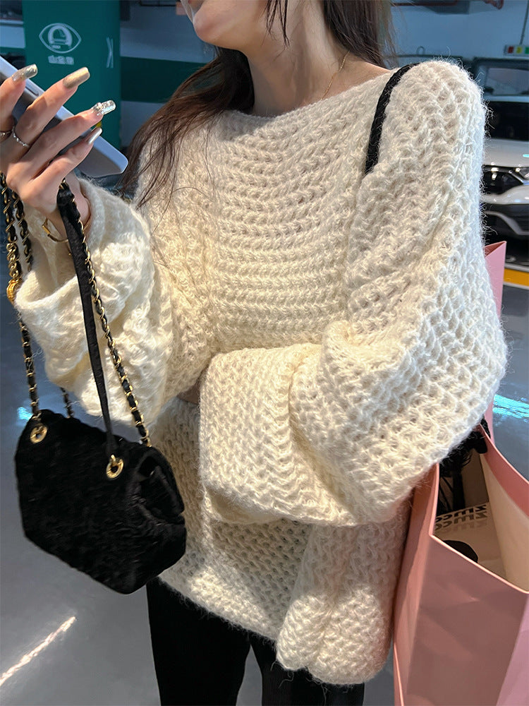 Damen Grobstrickpullover mit weitem Schnitt und lässigem Stil Drune