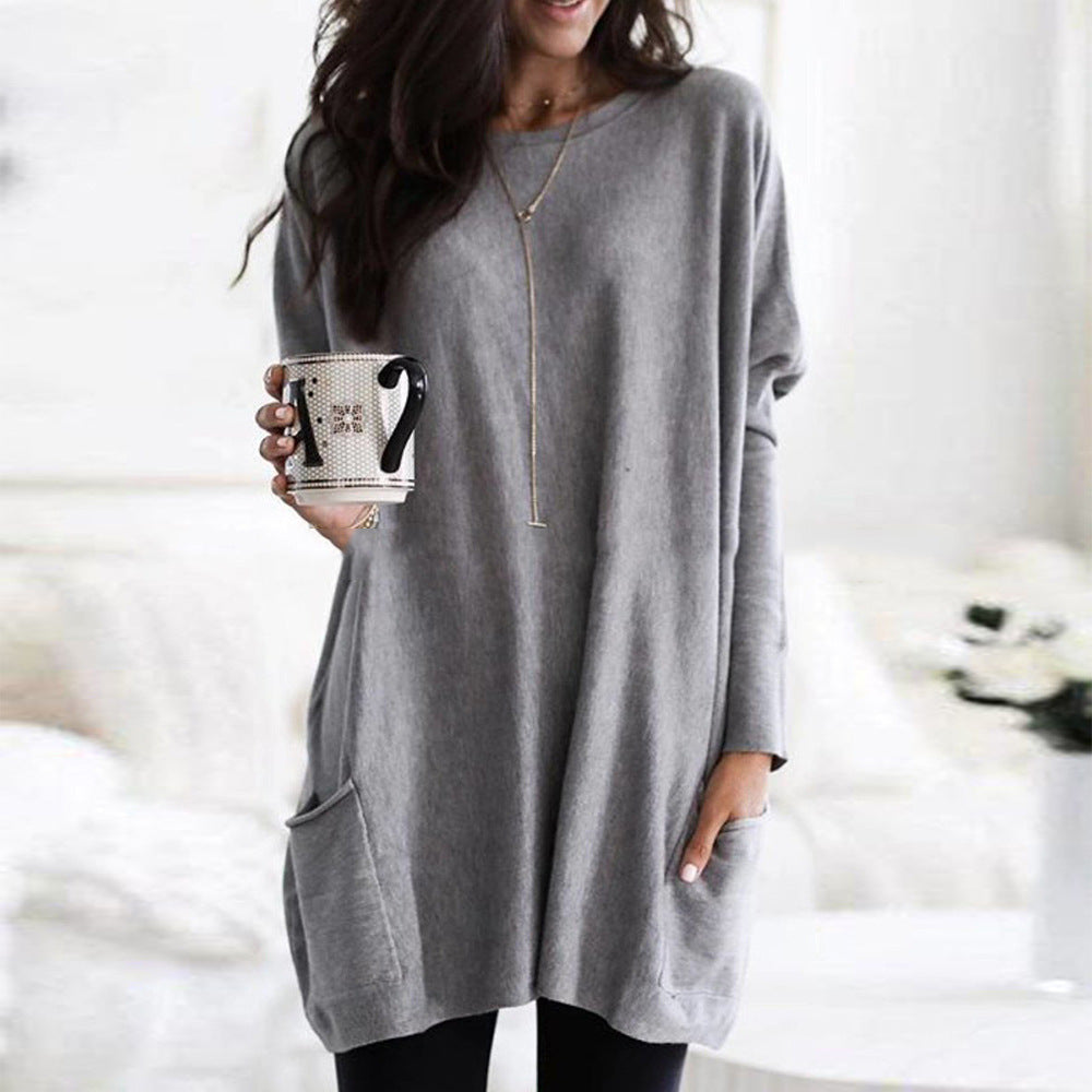 Damen nan oversized Longshirt mit Kontrastblock und aufgesetzten Taschen Drune