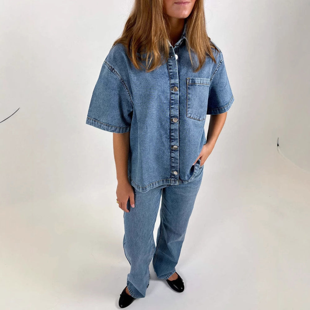 Damen Denim-Hemdjacke im lässigen Oversized-Schnitt Drune