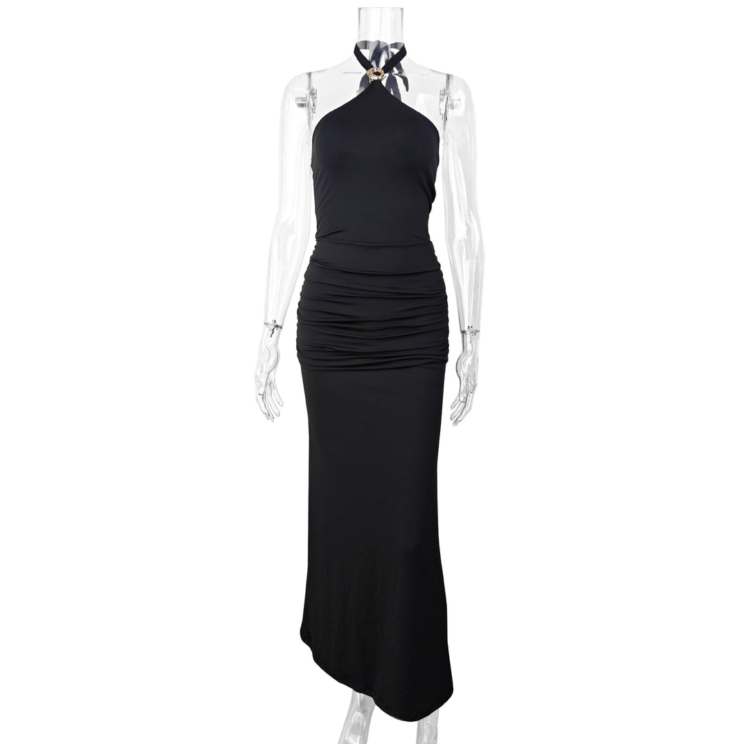 Damen Elegantes Maxi-Kleid mit sphärischem Halterneck und raffinierter Raffung Drune