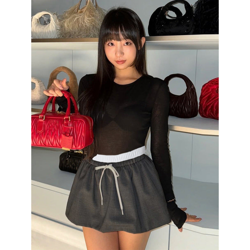 Damen Modischer Minisch skirt mit elastischem Bund und seitlichem Kordelzug Drune