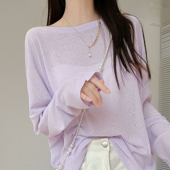 Damen lässiges Langarmshirt mit feinen strukturierten Details Drune