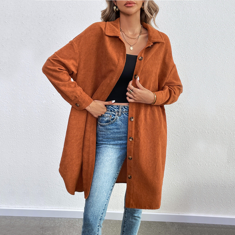 Damen Langarmhemdjacke aus weichem Cordstoff mit Knopfleiste Drune