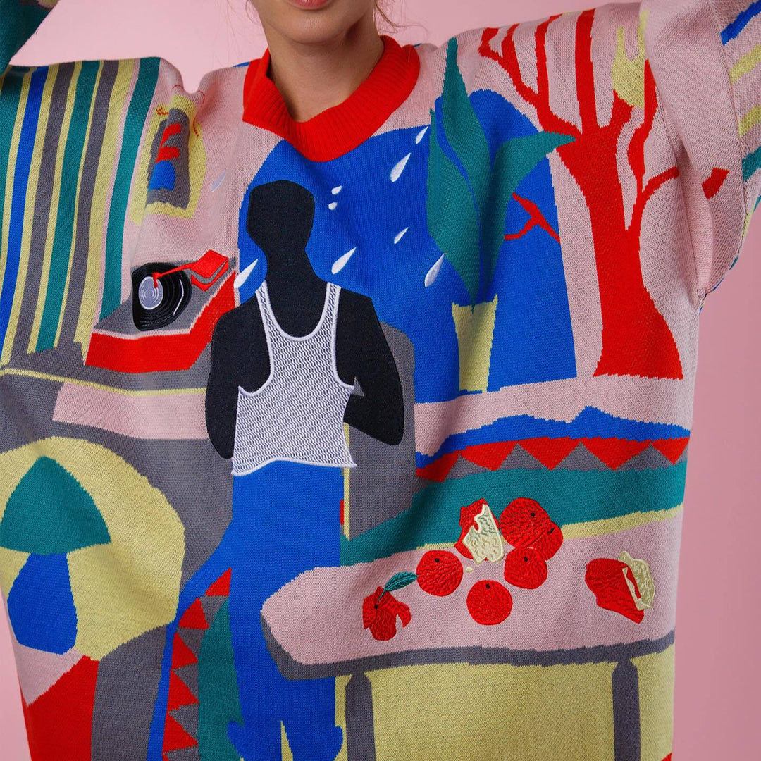 Damen kreativer Pullover mit einzigartigem Kunst-Design Drune