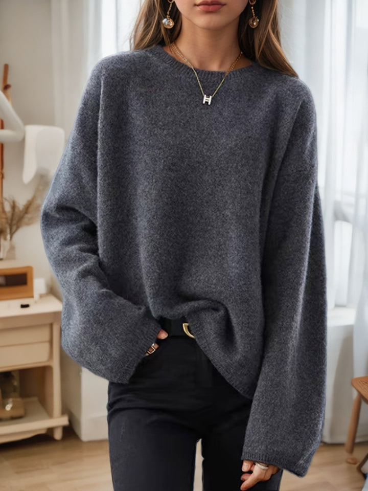 Damen nan lässiger Oversize-Strickpullover mit Rundhalsausschnitt und überschnittener Schulterpartie Drune