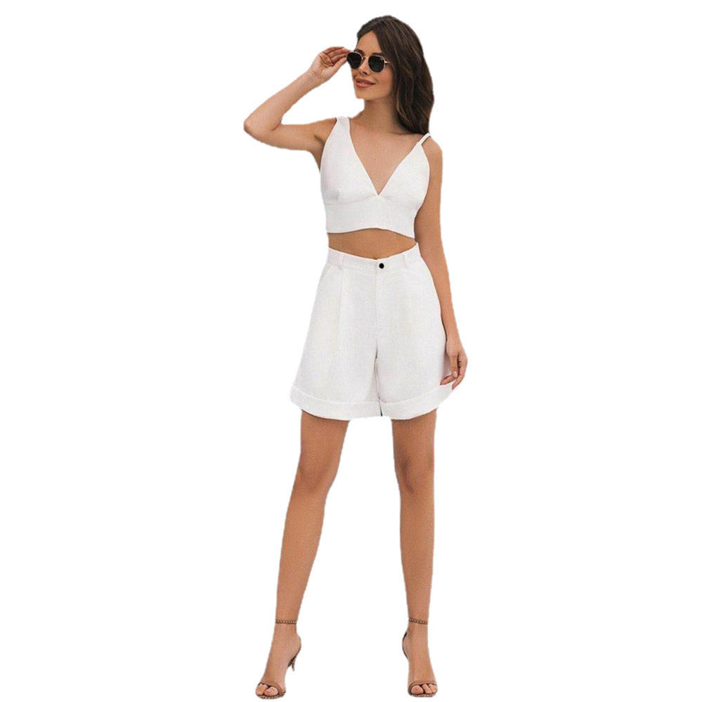 Damen stylisches Crop-Top mit passenden weiten Shorts Drune