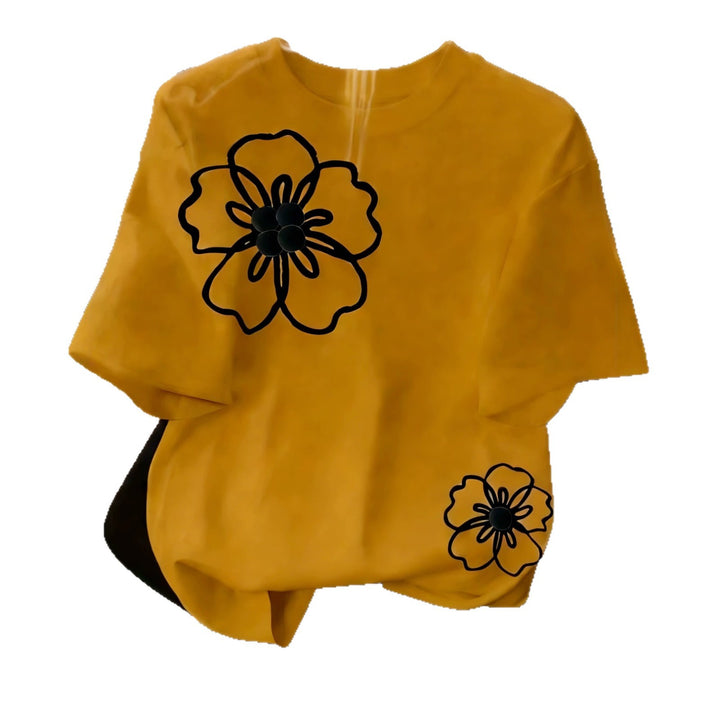 Damen T-Shirt mit floralem Design und lockerem Schnitt Drune