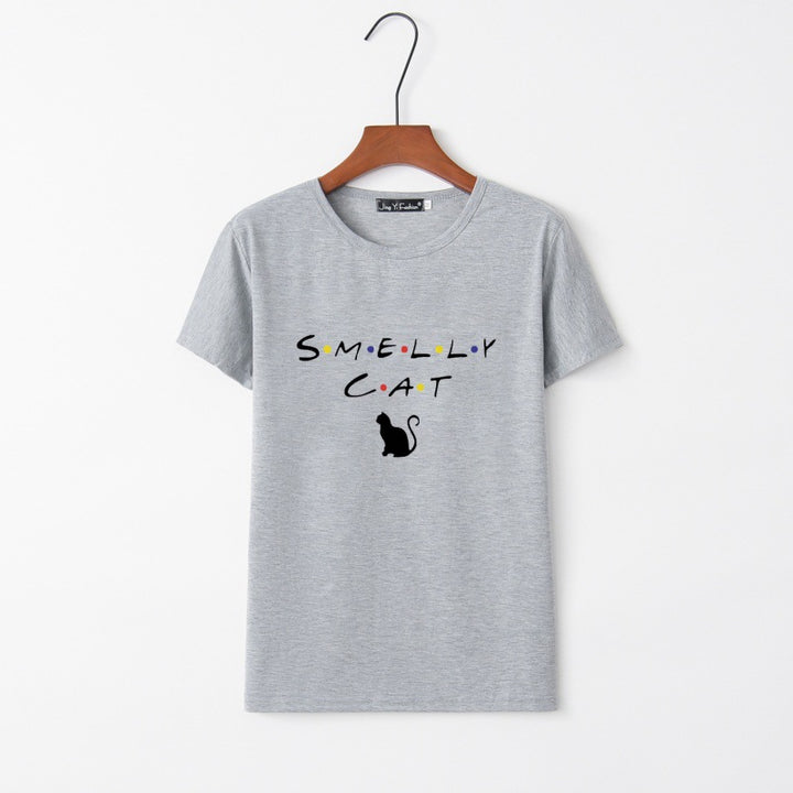 Damen T-Shirt mit kreativem Katzenmotiv und rundem Ausschnitt Drune