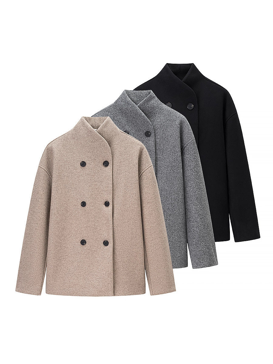 Damen elegante Winterjacke mit doppelter Knopfleiste und Stehkragen Drune