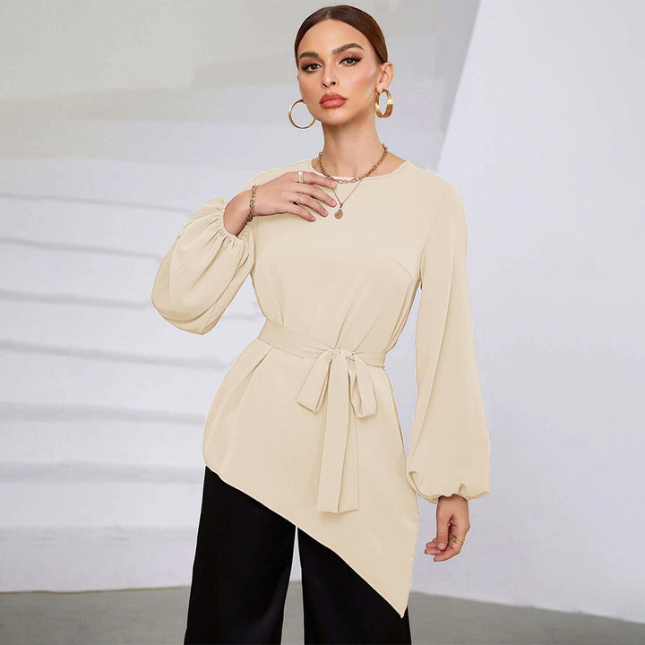 Damen asymmetrisches Blusenshirt mit Taillengürtel Drune