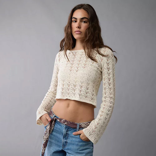 Damen Elegantes Strickoberteil mit feinem Lochmuster Drune