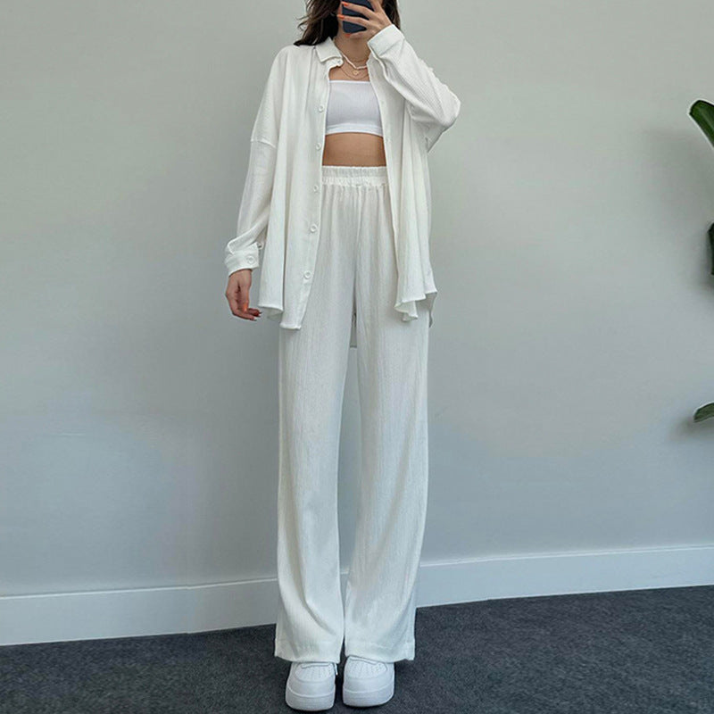 Damen lässiges Strickensemble mit weiter Bluse und lockeren Hosen Drune