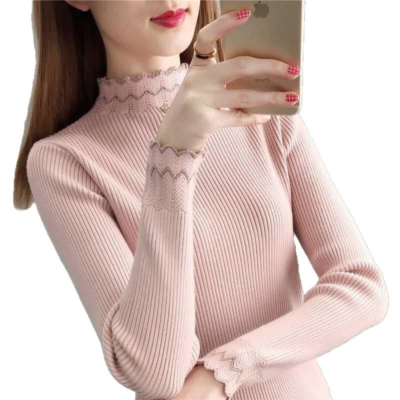 Damen Strickpullover mit steigendem Kragen und Wellenmuster Drune