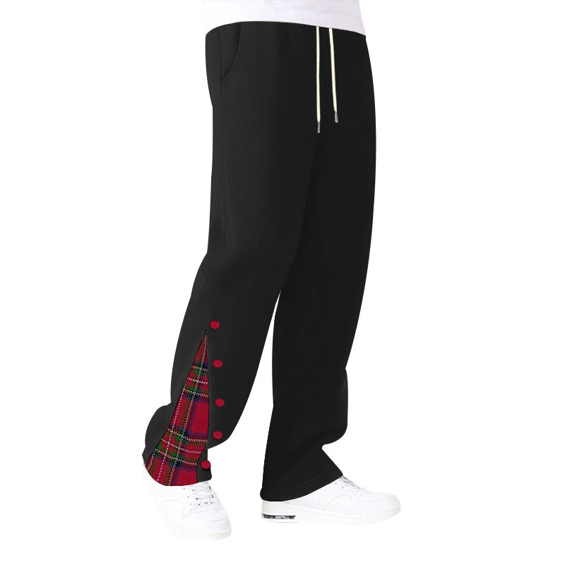 Damen nan weite Sweat-Jogginghose mit dekorativem Karo-Einsatz und seitlicher Knopfleiste Drune