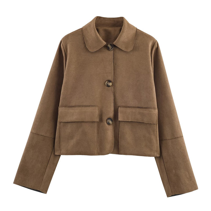 Damen modische Kurzjacke mit praktischen Taschen und dezentem Kragen Drune