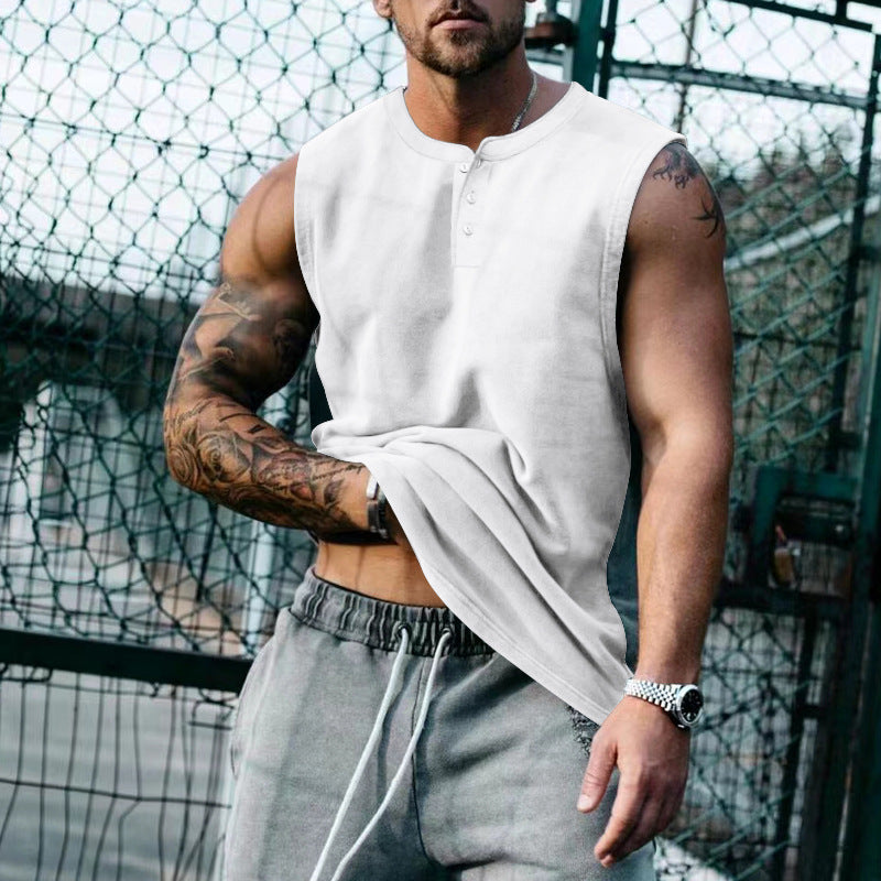 Herren ärmelloses Henley-Shirt mit Knopfleiste und weichem Baumwollmix Drune