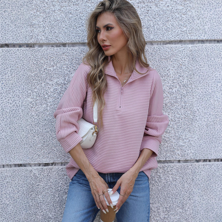 Damen lässiger Pullover mit Reißverschluss und Rippstruktur Drune