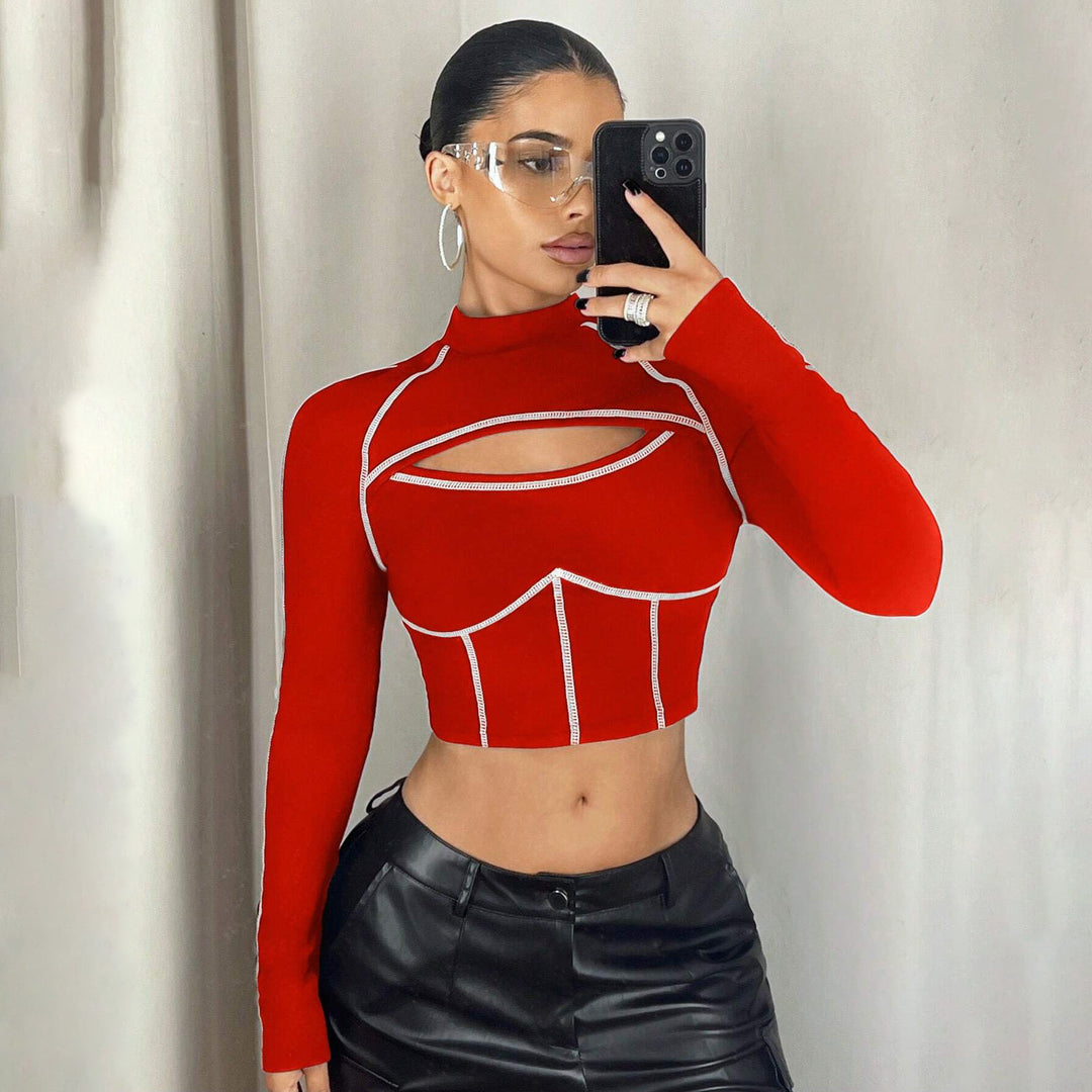 Damen Cropped Pullover mit Cut-Out-Design Drune