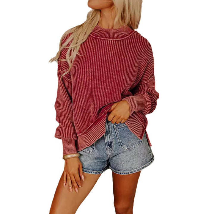 Damen lässiger Rollkragenpullover mit feinem Streifenmuster und oversized Schnitt Drune