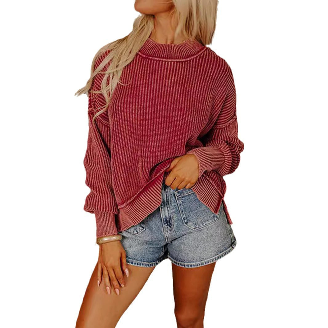 Damen lässiger Strickpullover mit strukturiertem Rippdesign Drune