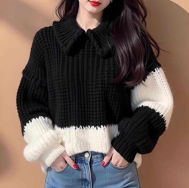 Damen Modischer Strickpullover mit schickem Kragen Drune