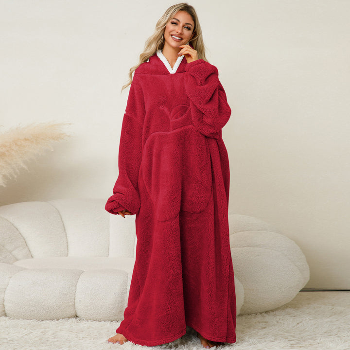 Damen Kuscheliger Hoodie-Decke mit großen Taschen und kontrastierendem Innenfutter Drune