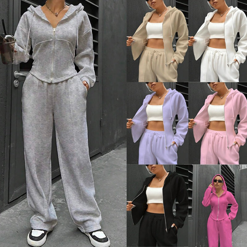 Damen figurbetontes Hoodie-Set mit dezenten Zipperdetails Drune