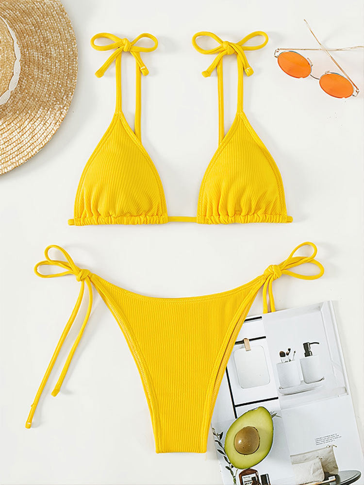 Damen Triangle-Bikini mit verstellbaren Bindebändern und feiner Rippstruktur Drune