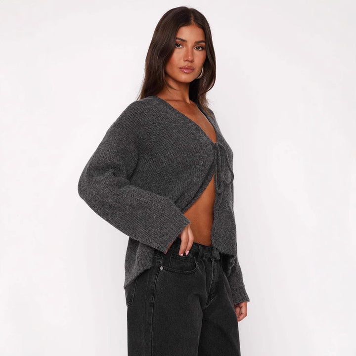 Damen lässige Strickjacke mit hohen Bündchen und tailliertem Schnitt Drune