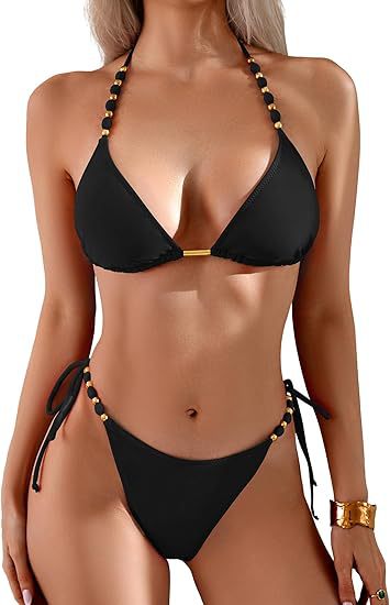 Damen Triangel-Bikini mit verspielten Perlendetails Drune