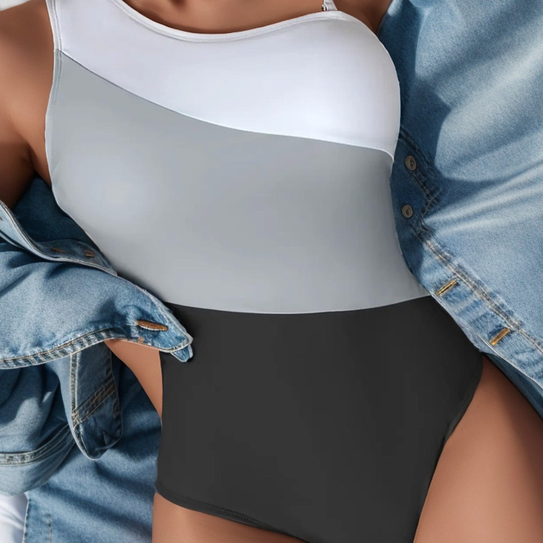 Damen Einteiliger Badeanzug mit stilvollem Farbblockdesign und hohem Beinausschnitt Drune