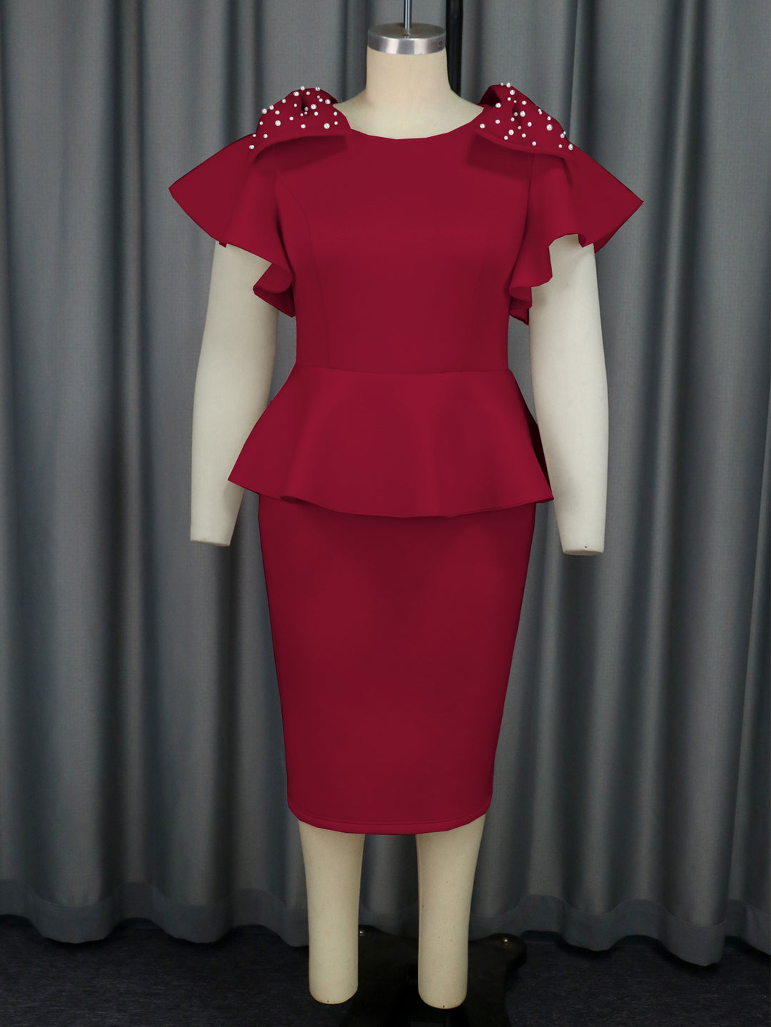 Damen Elegantes Kleid mit voluminösen Rüschensäumen und Perlenakzenten Drune